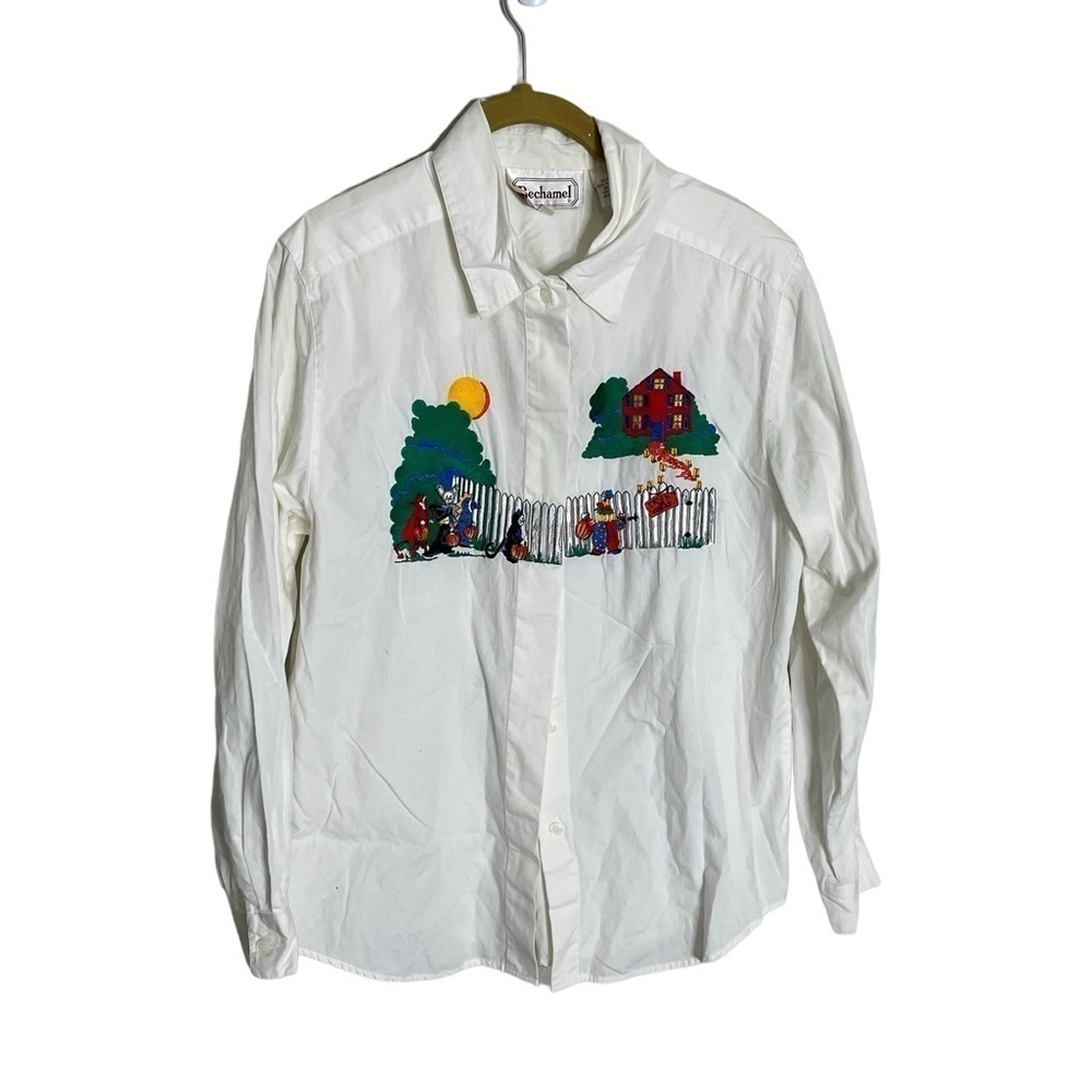 Vintage Bechamel Halloween Embroidered Button Down Top